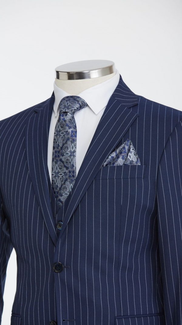 BORHANI MIDNIGHT NAVY PINSTRIPE THREE PIECE SUIT