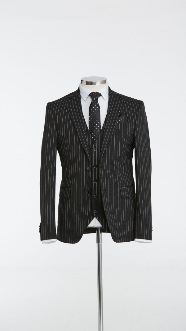 BORHANI BLACK PINSTRIPE THREE PIECE SUIT - Image 2
