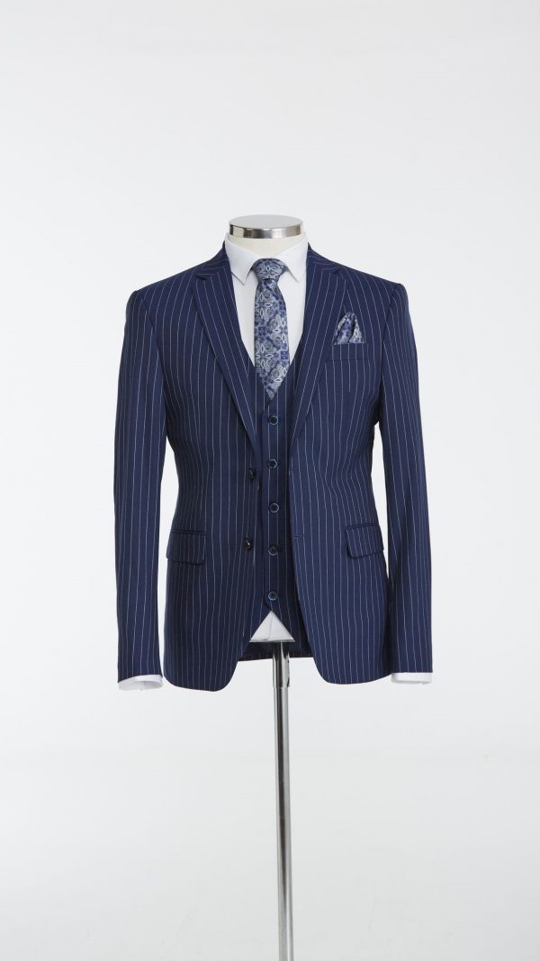 BORHANI MIDNIGHT NAVY PINSTRIPE THREE PIECE SUIT - Image 2
