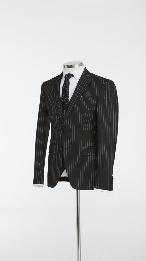 BORHANI BLACK PINSTRIPE THREE PIECE SUIT - Image 4
