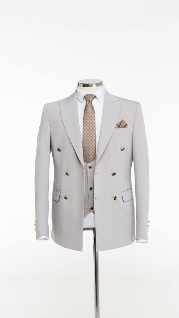 BORHANI LIGHT GREY DOUBLE BREASTED JACKET - Image 4
