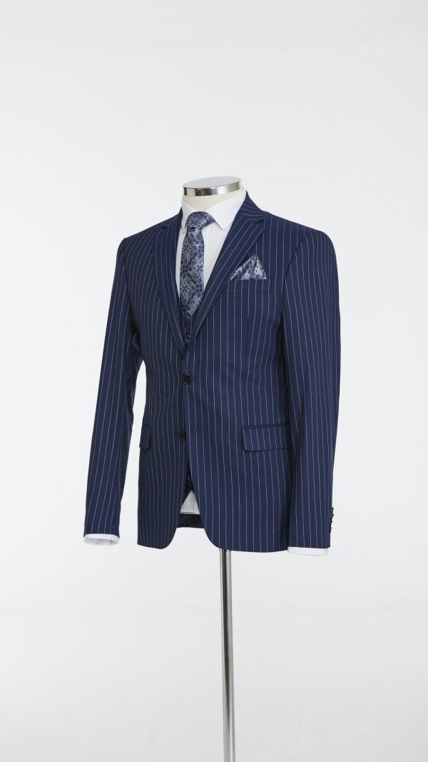 BORHANI MIDNIGHT NAVY PINSTRIPE THREE PIECE SUIT - Image 4