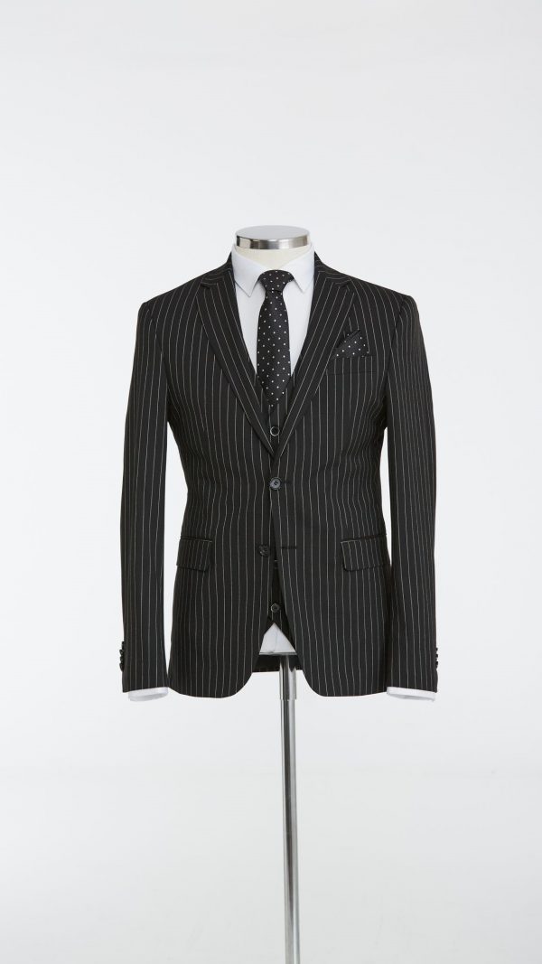 BORHANI BLACK PINSTRIPE THREE PIECE SUIT - Image 5