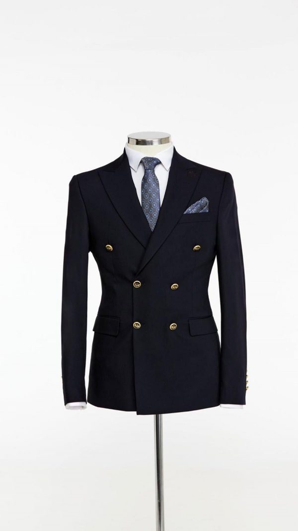 BORHANI NAVY DOUBLE BREASTED THREE PIECE SUIT - Image 2
