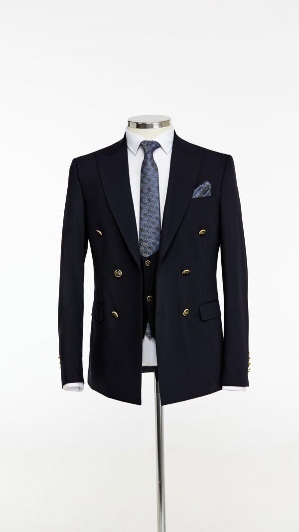 BORHANI NAVY DOUBLE BREASTED THREE PIECE SUIT - Image 3